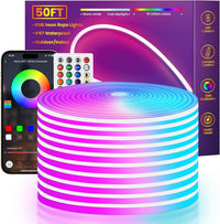 Outdoor Landscape Lighting LED 12V Low Voltage SLNR08 Dotless COB Smart Bluetooth RGB-IC Neon LED Strip Light DC24V IP67 Outdoor Rated Dimmable Low Voltage Silicone Strip Light with Mounting Clips, Screws, Power Adapter and Remote Control