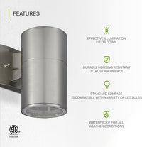 Outdoor Landscape Lighting LED 12V Low Voltage SCSH03 120V Line Voltage LED Aluminum Cylinder Up Down Light Mono Directional Sconce Lighting Medium Base Sockets