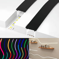 Outdoor Landscape Lighting LED 12V Low Voltage SC01 Black Silicone LED Channel with Flange Recessed Flexible Tube Cover 33ft/10M Roll
