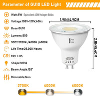 Outdoor Landscape Lighting LED 12V Low Voltage 6-Pack MR16 5W 120V GU10 LED Bulbs 500LM 3CCT 2700K/4000K/6000K Non-Dimmable Energy Saving Light 120 Degree Beam Angle Line Voltage