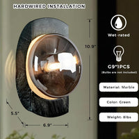 Outdoor Landscape Lighting LED 12V Low Voltage SCH13 Smoked Luster Veining Globe Solid Green Marble Indoor and Outdoor Wall Sconce Light 6.9