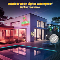 Outdoor Landscape Lighting LED 12V Low Voltage SLNR08 Dotless COB Smart Bluetooth RGB-IC Neon LED Strip Light DC24V IP67 Outdoor Rated Dimmable Low Voltage Silicone Strip Light with Mounting Clips, Screws, Power Adapter and Remote Control