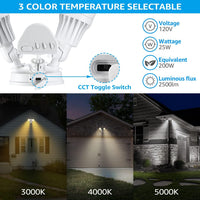 Outdoor Landscape Lighting LED 12V Low Voltage 25W Wired Outdoor LED Flood Light, 120V 3CCT 3000K-6000K Tunable Motion-Sensor Security Light 2500LM, IP65