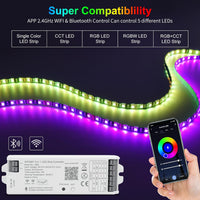 Outdoor Landscape Lighting LED 12V Low Voltage WB5 LED Strip Light 5 in 1 Tuya Controller Compatible with Alexa and Google Assistant, for Dimming CCT RGB RGBW RGBCCT
