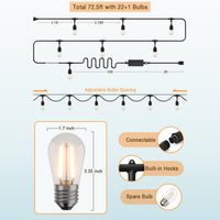 Outdoor Landscape Lighting LED 12V Low Voltage SL102 LED Dimmable Smart Bistro String Lights Outdoor Weatherproof 12V Edison Bulbs 72 FT - 22 Bulbs