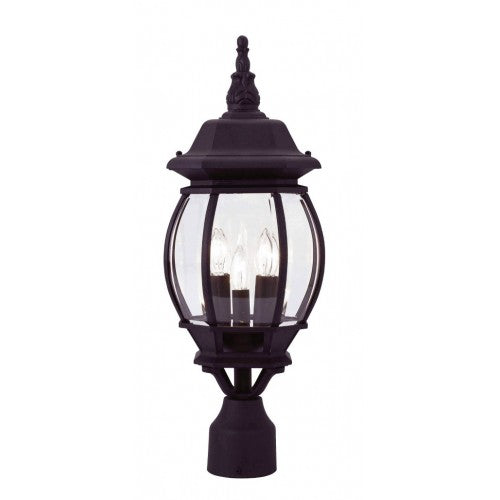 Outdoor Landscape Lighting LED 12V Low Voltage Frontenac Candelabra Base 3 Light Bulb Socket Medium Outdoor Post Top Lantern 21" x 8.5" Aluminum and Clear Beveled Glass, Textured Black Finish 120V for Garden, Exterior Post - 7526-14