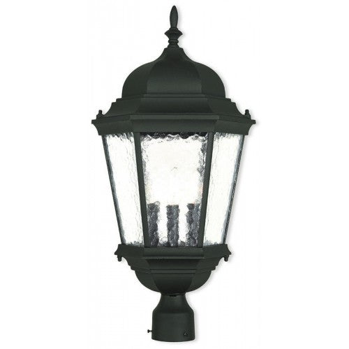 Outdoor Landscape Lighting LED 12V Low Voltage Hamilton Candelabra Base 3 Light Bulb Socket Large Outdoor Post Top Lantern 27" x 12.5" Cast Aluminum and Clear Water Glass, Textured Black Finish 120V for Garden, Exterior Post - 75474-14