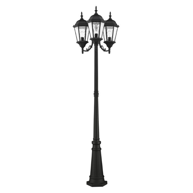 Outdoor Landscape Lighting LED 12V Low Voltage Hamilton Medium Base 3 Light Bulb Socket Outdoor 3 Head Post 86" x 24.5" Cast Aluminum and Clear Water Glass, Textured Black Finish 120V for Garden, Exterior Post - 75478-14