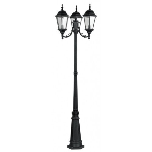 Outdoor Landscape Lighting LED 12V Low Voltage Hamilton Medium Base 3 Light Bulb Socket Outdoor 3 Head Post 86" x 24.5" Aluminum and Clear Beveled Glass, Textured Black Finish 120V for Garden, Exterior Post - 7553-14