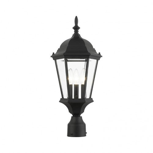 Outdoor Landscape Lighting LED 12V Low Voltage Hamilton Candelabra Base 3 Light Bulb Socket Medium Outdoor Post Top Lantern 21" x 9.5" Aluminum and Clear Beveled Glass, Textured Black Finish 120V for Garden, Exterior Post - 7563-14
