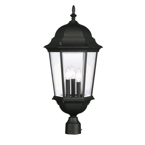 Outdoor Landscape Lighting LED 12V Low Voltage Hamilton Candelabra Base 3 Light Bulb Socket Large Outdoor Post Top Lantern 27.5" x 12.5" Aluminum and Clear Beveled Glass, Textured Black Finish 120V for Garden, Exterior Post 7568-14
