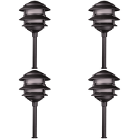 Outdoor Landscape Lighting LED 12V Low Voltage KL302 4x/8x/12x Package 12V AC/DC Aluminum Low Voltage Landscape Lighting 3 Tier Pagoda Path Light 3W 2700K Bulb Black 4 Pack