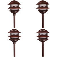 Outdoor Landscape Lighting LED 12V Low Voltage KL302 4x/8x/12x Package 12V AC/DC Aluminum Low Voltage Landscape Lighting 3 Tier Pagoda Path Light 3W 2700K Bulb Brown 4 Pack