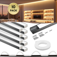 Outdoor Landscape Lighting LED 12V Low Voltage AC10 U-Shaped Aluminum Channel with Plastic or Silicone Diffuser Cover 3.3FT/1M For Max 13mm Width LED Strip Lights Pack of 6/10/20 10 Pack of 3.3ft (1M) Black with 10M Silicone Cover