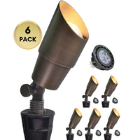 Outdoor Landscape Lighting LED 12V Low Voltage SPBA16 MR16 Brass Spotlight Package 12V AC/DC Low Voltage Outdoor Lighting with 5W 2700K Warm White Bulb 6 Pack with 5W 2700K MR16 Bulb