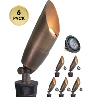 Outdoor Landscape Lighting LED 12V Low Voltage SPBA19 MR16 Natural Brass Spotlight Package 12V AC/DC Low Voltage Outdoor Lighting with 5W 2700K Warm White Bulb 6 Pack with 5W 2700K MR16 Bulb