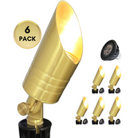 Outdoor Landscape Lighting LED 12V Low Voltage SPBA18 MR16 Golden Brass Spotlight Package 12V AC/DC Low Voltage Outdoor Lighting with 5W 2700K Warm White Bulb 6 Pack with 5W 2700K MR16 Bulb