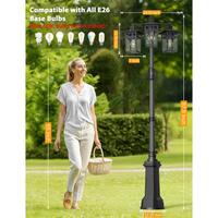Outdoor Landscape Lighting LED 12V Low Voltage PLH04 360° Motion Sensor and Dusk-to-Dawn Classic Black Aluminum 3-Head Rectangular Post Light 87.5