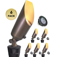 Outdoor Landscape Lighting LED 12V Low Voltage SPBA14 MR16 Brass Spotlight Package with Adjustable Shroud 12V AC/DC Low Voltage Outdoor Lighting with 5W 2700K Warm White Bulb 6 Pack with 5W 2700K MR16 Bulb