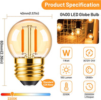 Outdoor Landscape Lighting LED 12V Low Voltage E26 1W 100LM 12V-24V 2200K Amber AC/DC LED Filament Edison 6-Pack Bulbs Package Energy Saving Low Voltage Light Bulb