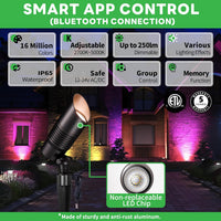 Outdoor Landscape Lighting LED 12V Low Voltage ALSR04 RGB+2700K-5000K LED Landscape Spotlights Package, 5W Low Voltage 12V Cast Aluminum Directional Outdoor Landscape Lighting IP65 Waterproof