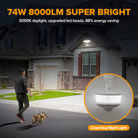 Outdoor Landscape Lighting LED 12V Low Voltage 74W Wired Outdoor LED Flood Light, 120V 5000K Motion-Sensor Security Light 8000LM, IP65