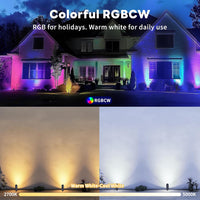 Outdoor Landscape Lighting LED 12V Low Voltage ALSR04 RGB+2700K-5000K LED Landscape Spotlights Package, 5W Low Voltage 12V Cast Aluminum Directional Outdoor Landscape Lighting IP65 Waterproof
