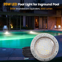 Outdoor Landscape Lighting LED 12V Low Voltage PL35 12V AC LED Stainless Steel Pool Light Jacuzzi Spa 6500K Cool White 3000LM Low Voltage Pool Light