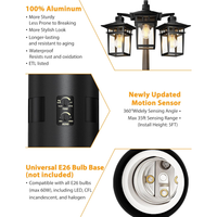 Outdoor Landscape Lighting LED 12V Low Voltage PLH04 360° Motion Sensor and Dusk-to-Dawn Classic Black Aluminum 3-Head Rectangular Post Light 87.5
