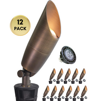 Outdoor Landscape Lighting LED 12V Low Voltage SPBA19 MR16 Natural Brass Spotlight Package 12V AC/DC Low Voltage Outdoor Lighting with 5W 2700K Warm White Bulb 12 Pack with 5W 2700K MR16 Bulb