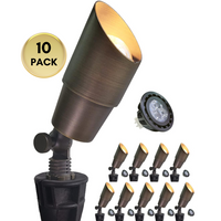 Outdoor Landscape Lighting LED 12V Low Voltage SPBA16 MR16 Brass Spotlight Package 12V AC/DC Low Voltage Outdoor Lighting with 5W 2700K Warm White Bulb 10 Pack with 5W 2700K MR16 Bulb