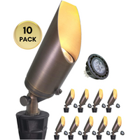 Outdoor Landscape Lighting LED 12V Low Voltage SPBA14 MR16 Brass Spotlight Package with Adjustable Shroud 12V AC/DC Low Voltage Outdoor Lighting with 5W 2700K Warm White Bulb 10 Pack with 5W 2700K MR16 Bulb