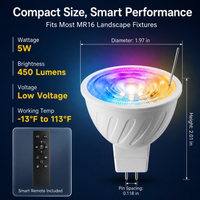 Outdoor Landscape Lighting LED 12V Low Voltage MR16 RGBCW 2700K-5000K Smart Bluetooth 5W 12V Low Voltage LED Bulbs 45° Dimmable Energy Saving Waterproof Light with Antenna and Remote Control