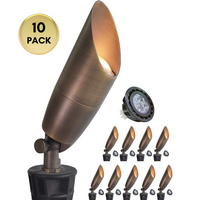Outdoor Landscape Lighting LED 12V Low Voltage SPBA19 MR16 Natural Brass Spotlight Package 12V AC/DC Low Voltage Outdoor Lighting with 5W 2700K Warm White Bulb 10 Pack with 5W 2700K MR16 Bulb