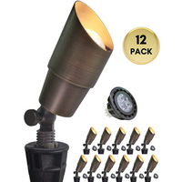 Outdoor Landscape Lighting LED 12V Low Voltage SPBA16 MR16 Brass Spotlight Package 12V AC/DC Low Voltage Outdoor Lighting with 5W 2700K Warm White Bulb 12 Pack with 5W 2700K MR16 Bulb