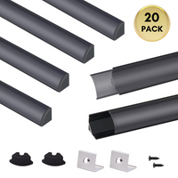 Outdoor Landscape Lighting LED 12V Low Voltage AC08 V-Shaped Corner Aluminum Channel 3.3FT/1M For Max 10mm Width LED Strip Lights Pack of 6/10/20 Black and Dark Cover 20 Pack of 3.3ft (1M)