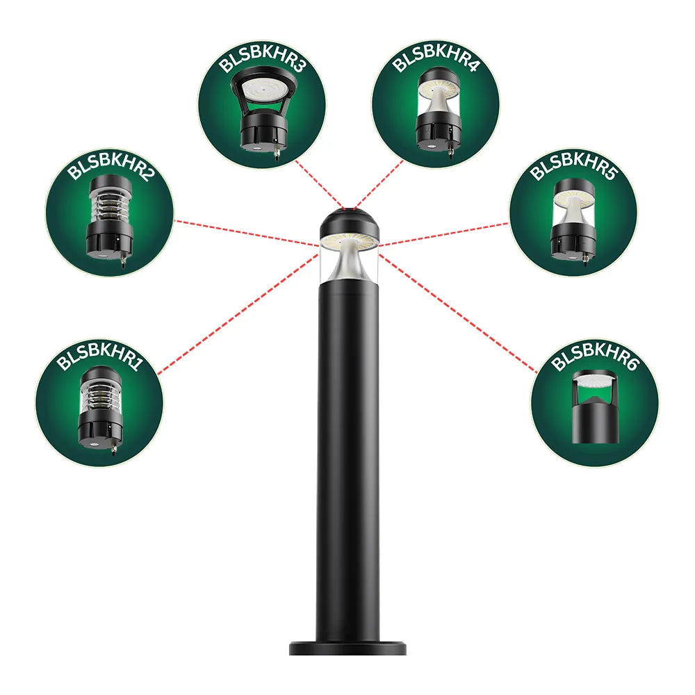 Outdoor Landscape Lighting LED 12V Low Voltage BLSBKHR 42" Black Round 120V Line Voltage Aluminum Bollard Lights Adjustable 14W/19W24W 3CCT 3000K/4000K/5000K 140LM/W Commercial Bollard Path Light Outdoor Lighting with Dusk to Dawn Photocell IP65 Waterproof