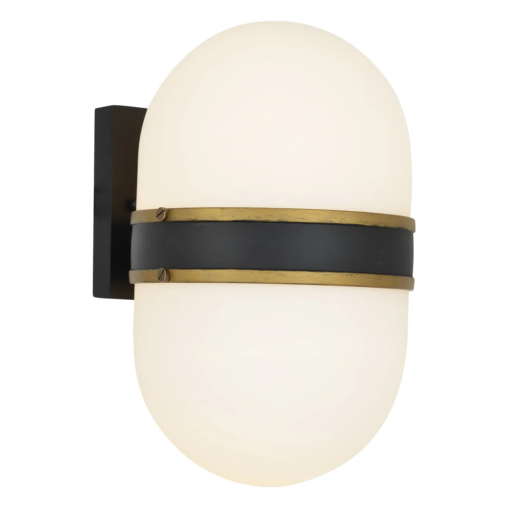Outdoor Landscape Lighting LED 12V Low Voltage Brian Patrick Flynn Capsule 2 Light Outdoor Sconce 8"x13.25" Stainless Steel and Glass Matte Black with Textured Gold Finish 120V 2 E26 Medium Base LED Bulb Sockets for Patio, Garden, Interior and Exterior Walls
