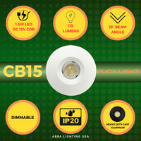 Outdoor Landscape Lighting LED 12V Low Voltage CB15 1.5W DC12V Low Voltage Round Recessed Cast Aluminum Cabinet Puck Light Energy Saving Dimmable LED Downlighting