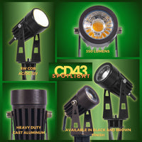 Outdoor Landscape Lighting LED 12V Low Voltage CD43 5W Waterproof LED Landscape Narrow Beam Directional Outdoor 12V Low Voltage Aluminum Spotlight