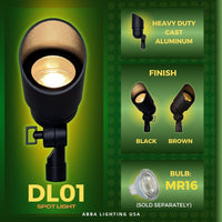 Outdoor Landscape Lighting LED 12V Low Voltage DL01 12V Low Voltage Outdoor LED Landscape Spotlight | Directional Aluminum MR16 Socket Light Fixture