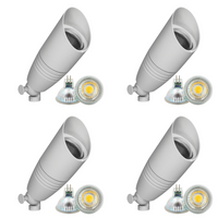 Outdoor Landscape Lighting LED 12V Low Voltage DL05 4x/8x/12x Package 12V Low Voltage LED Smooth Bullet Directional Outdoor Aluminum Spotlight with MR16 5W 3000K Bulb White 4 Pack