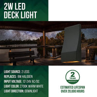 Outdoor Landscape Lighting LED 12V Low Voltage DLA06 6-Pack 2W Low Voltage 2700K/3000K Warm White Integrated LED Outdoor Deck Down Lights Package, 12V LED Step Patio Landscape Lights