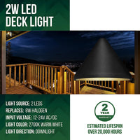 Outdoor Landscape Lighting LED 12V Low Voltage DLA07 6-Pack 2W Low Voltage 2700K Warm White Integrated LED Outdoor Deck Down Lights Package, 12V LED Step Patio Landscape Lights