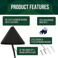 Outdoor Landscape Lighting LED 12V Low Voltage DLA07 6-Pack 2W Low Voltage 2700K Warm White Integrated LED Outdoor Deck Down Lights Package, 12V LED Step Patio Landscape Lights