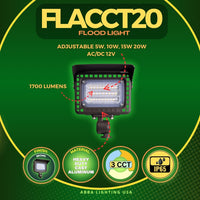 Outdoor Landscape Lighting LED 12V Low Voltage FLACCT20 4x/8x/12x Package 12V Low Voltage Adjustable CCT and Wattage 5W-20W Integrated LED Landscape Lighting Bronze Aluminum Outdoor Floodlight