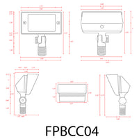 Outdoor Landscape Lighting LED 12V Low Voltage FPBCC04 Cast Brass 3CCT Adjustable 2W-7W Rectangular Built-In LED Flood Light 12V Low Voltage Fixture