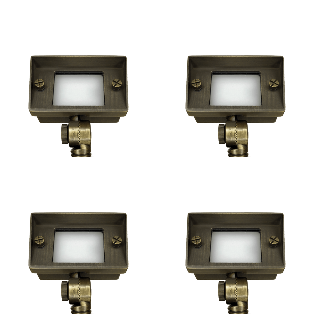 Outdoor Landscape Lighting LED 12V Low Voltage FPBCC04 4x/8x/12x Package Cast Brass 3CCT Adjustable 2W-7W Rectangular Built-In LED Floodlight 12V Low Voltage Fixture Natural Brass 4 Pack