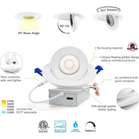 Outdoor Landscape Lighting LED 12V Low Voltage LED Canless Recessed Light 4 inch Gimbal 5CCT Dimmable Adjustable Directional Retrofit Eyeball Lighting with Jbox ETL Rated