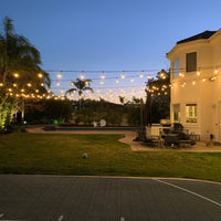 Outdoor Landscape Lighting LED 12V Low Voltage SL101 LED Low Voltage Bistro String Lights 48 FT Outdoor Weatherproof 12V Edison Bulbs with 100W DC Transformer and 55ft Hanging Kit Package Deal